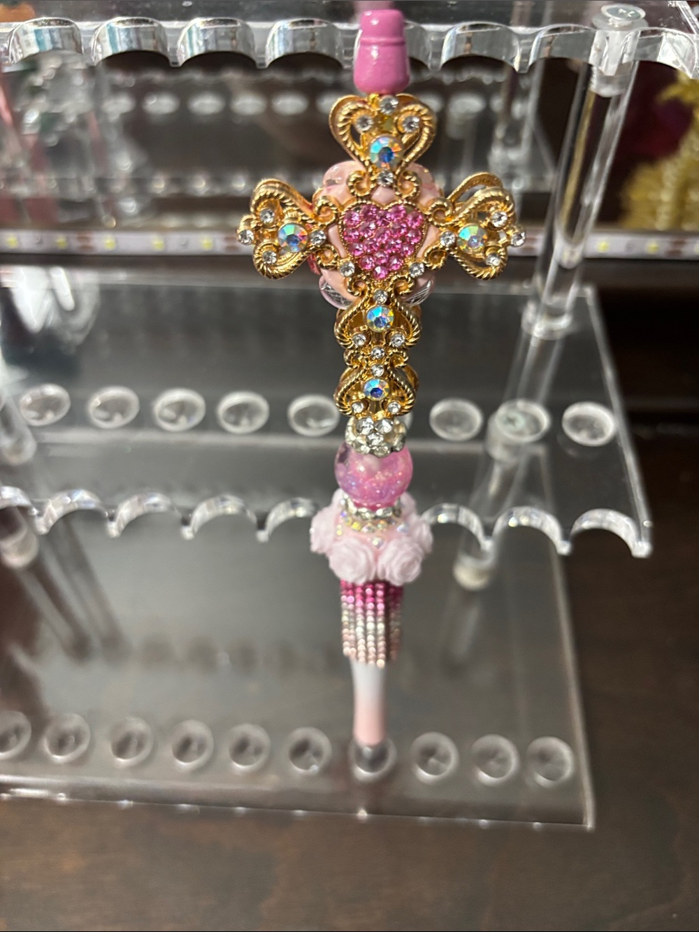 Pink Crystal Cross Decorative Ballpoint Pen - Women's Accessory - Picture 1 of 3